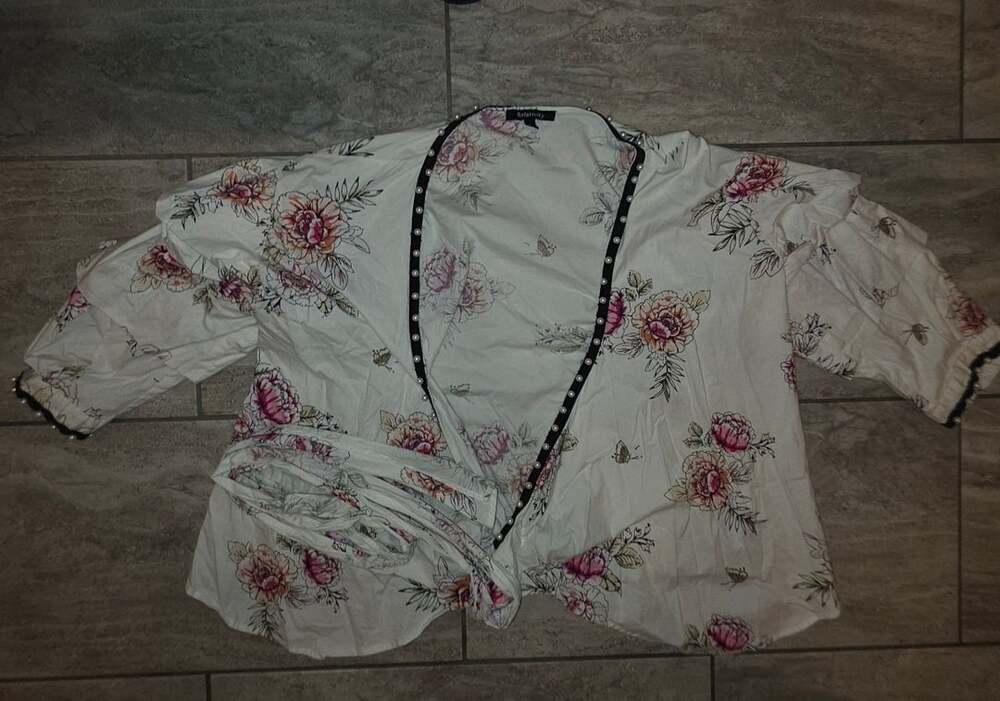 Relativity Floral Print Blouse With Pearl Trim Womens XL